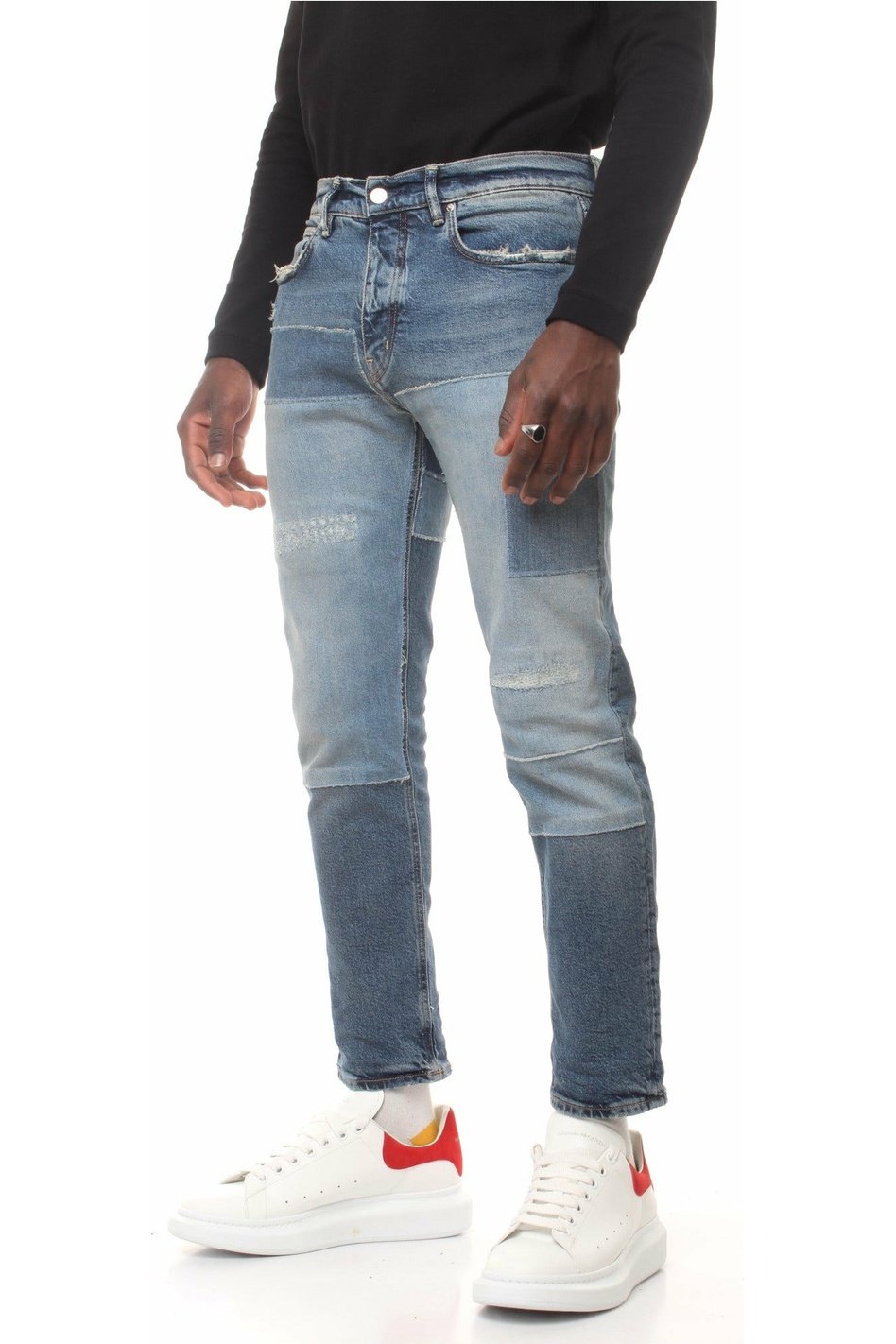 HAIKURE HEM03213DS063L0660 jeans skinny cinque tasche con toppe di diverso colore