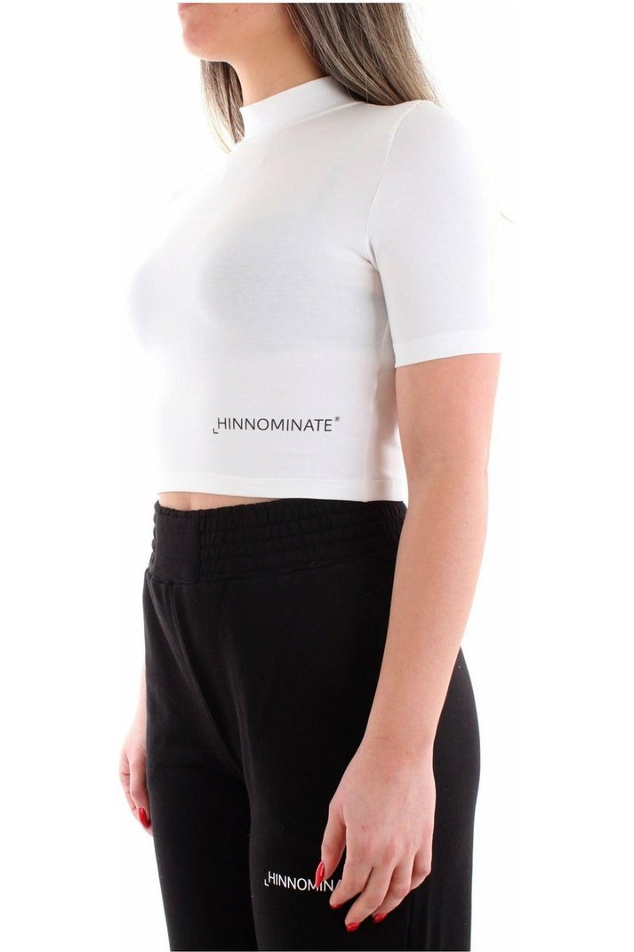 Hinnominate HNWSTCO40 t-shirt cropped a lupetto in cotone stretch con logo a contrasto