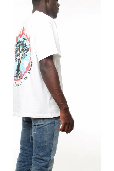 ACUPUNCTURE TIE DYE T-SHIRT t-shirt over manica corta con logo stampato con fiamme e stampa sul retro