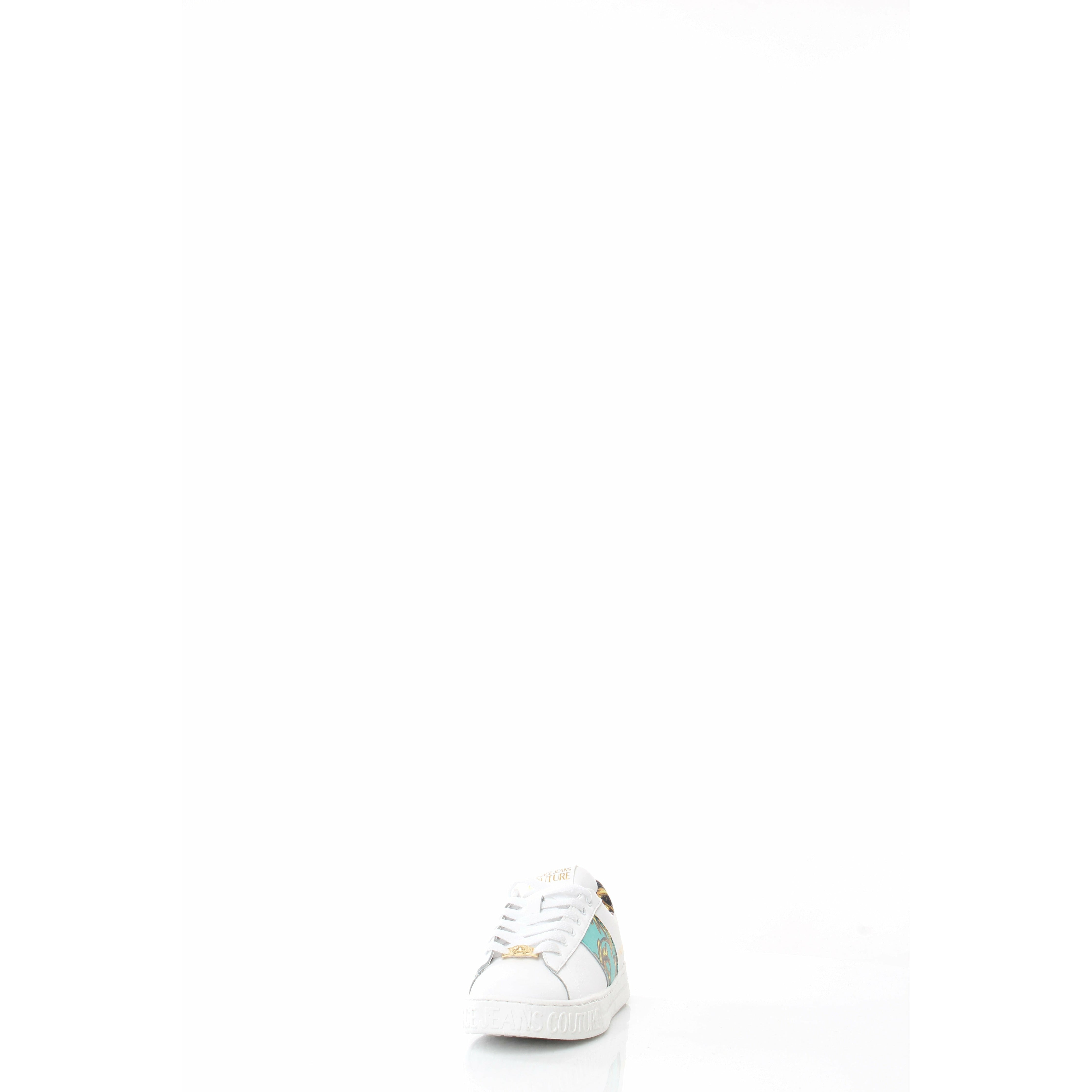 VERSACEJEANSCOUTURE 72VA3SKA-ZP016 sneakers in pelle con inserti con stampa barocca, logo laterale e ciondolo con logo