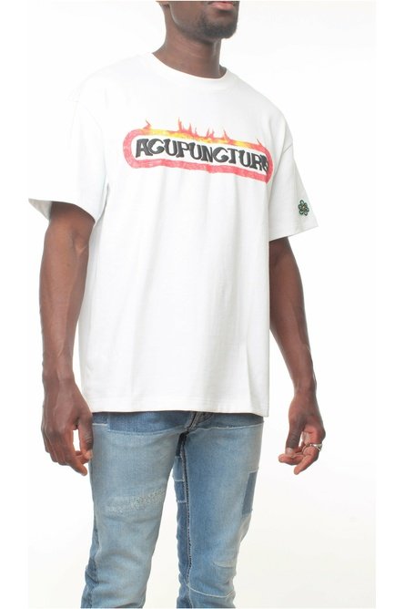 ACUPUNCTURE TIE DYE T-SHIRT t-shirt over manica corta con logo stampato con fiamme e stampa sul retro
