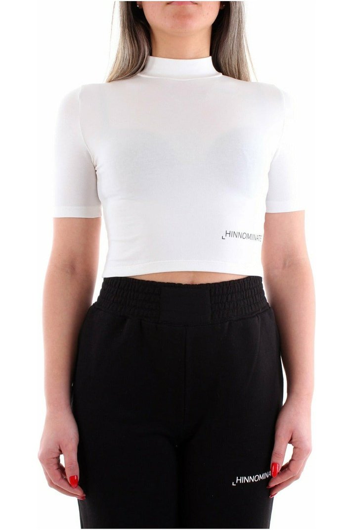 Hinnominate HNWSTCO40 t-shirt cropped a lupetto in cotone stretch con logo a contrasto